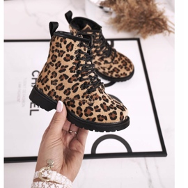 FRROCK Ghete pentru copii cu model leopard Dafne maro multicolor 2