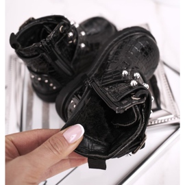 FRROCK Cizme pentru copii încălzite cu blană, lac negru Mary 1