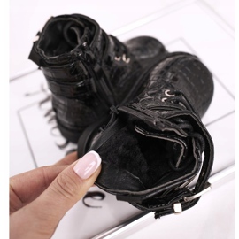 FRROCK Cizme pentru copii încălzite cu blană, lac negru Valentina 1