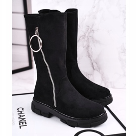 Apawwa Cizme înalte pentru copii, piele de căprioară, încălzite, negre Norabel negru negru 2