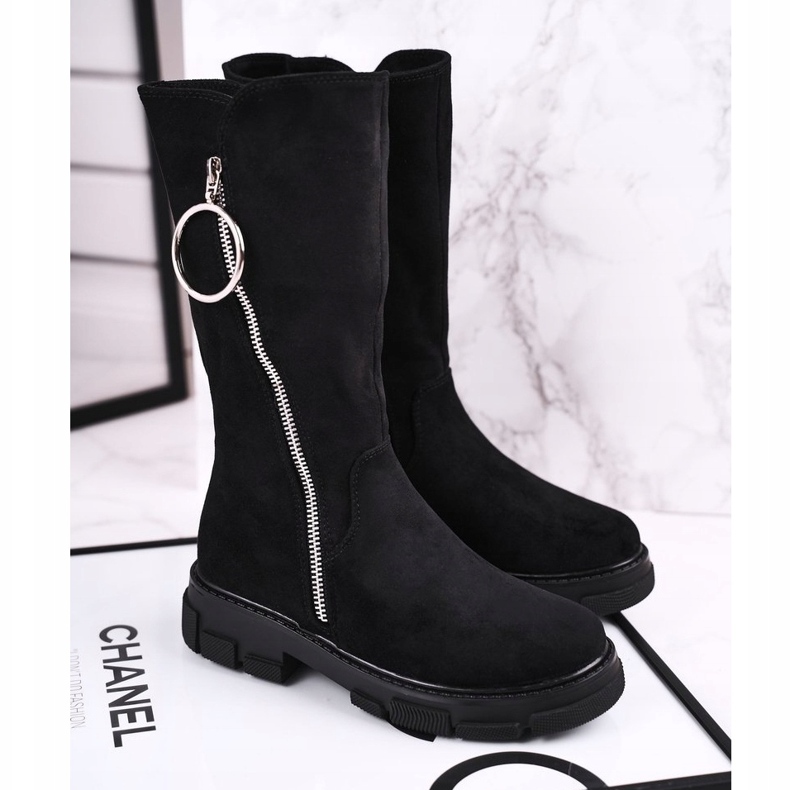 Apawwa Cizme înalte pentru copii, piele de căprioară, încălzite, negre Norabel negru negru 2