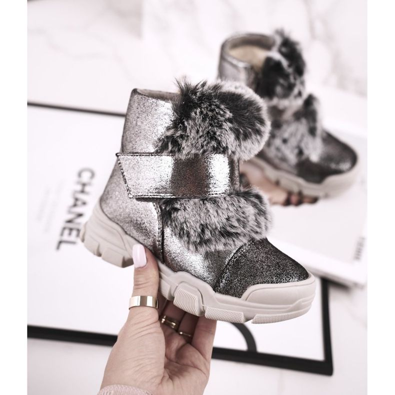 Apawwa Cizme calde pentru copii Blana Velcro Gri Husar 2