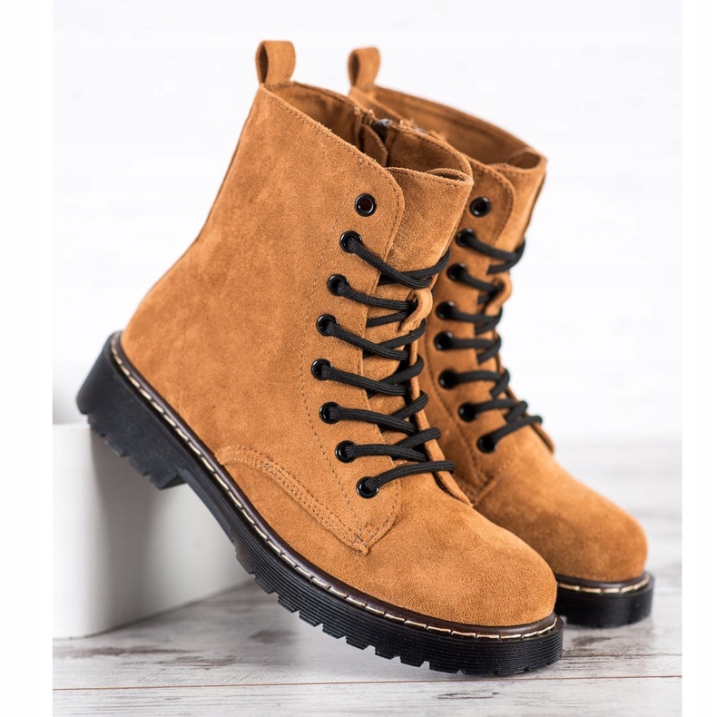 Small Swan Trappers din piele de cămilă maro 2