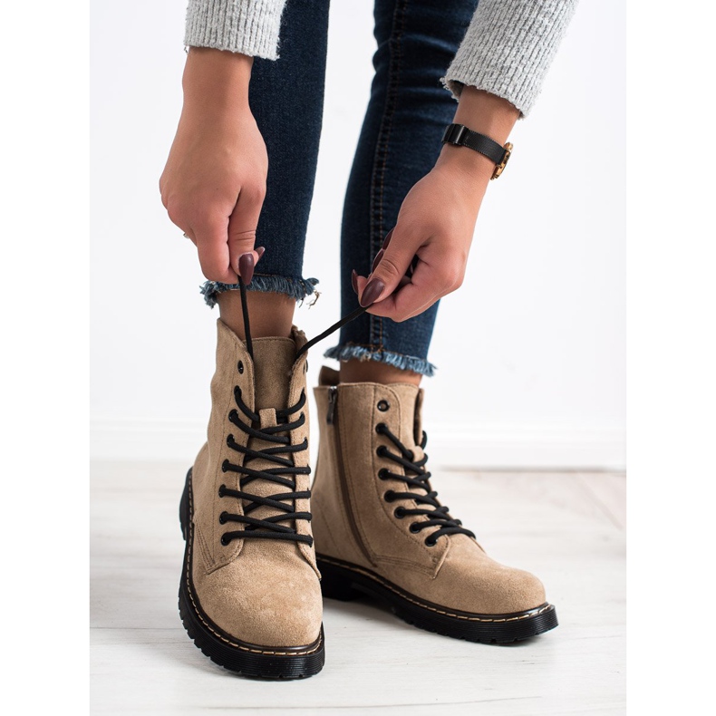 Small Swan Trappers din piele de căprioară bej maro 1