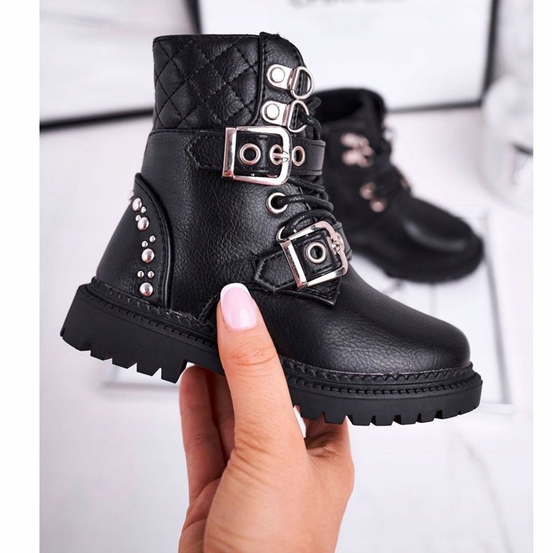 FRROCK Cizme pentru copii încălzite cu blana neagră Dolly negru de aur 1