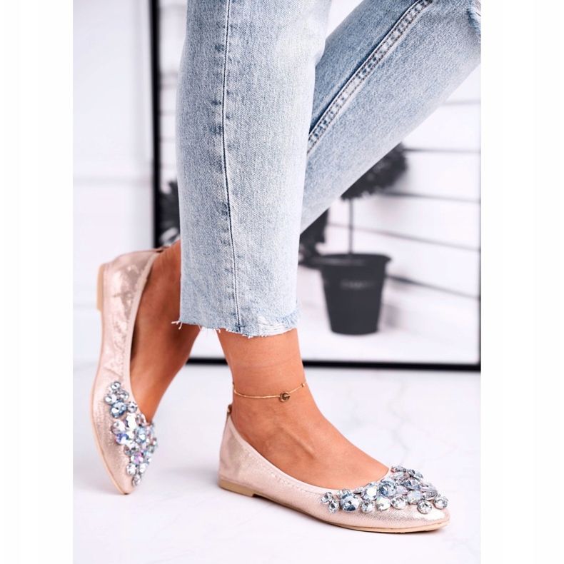 PS1 Balerini pentru femei cu pietre de cristal aurii de aur 2