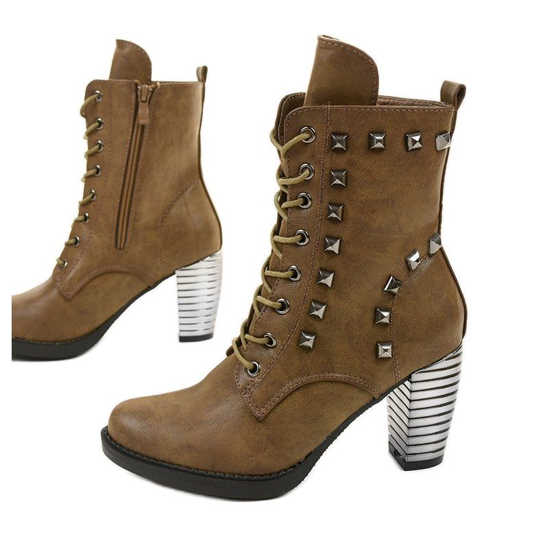 Cizme kaki pe stâlp din piele ecologică F117 verde 1