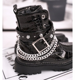 FRROCK Cizme pentru copii încălzite cu blană, caramel negru lăcuit 2