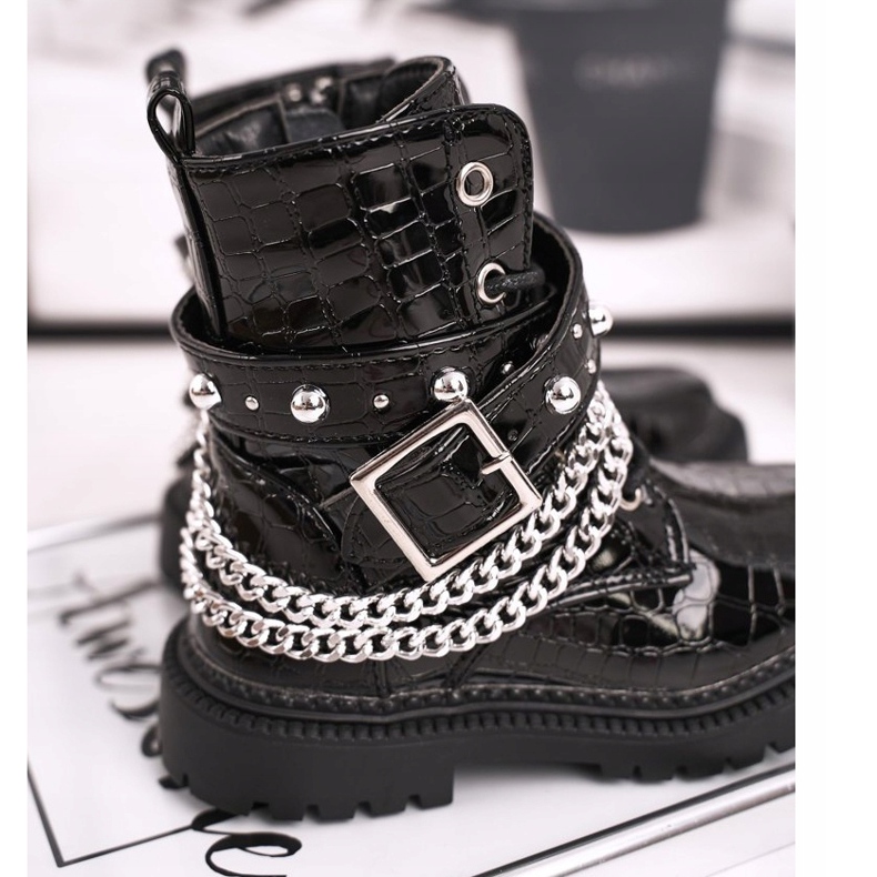 FRROCK Cizme pentru copii încălzite cu blană, caramel negru lăcuit 2