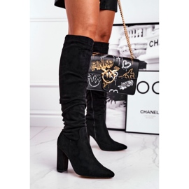 Cizme de damă cu toc piele de căprioară neagră negru 1