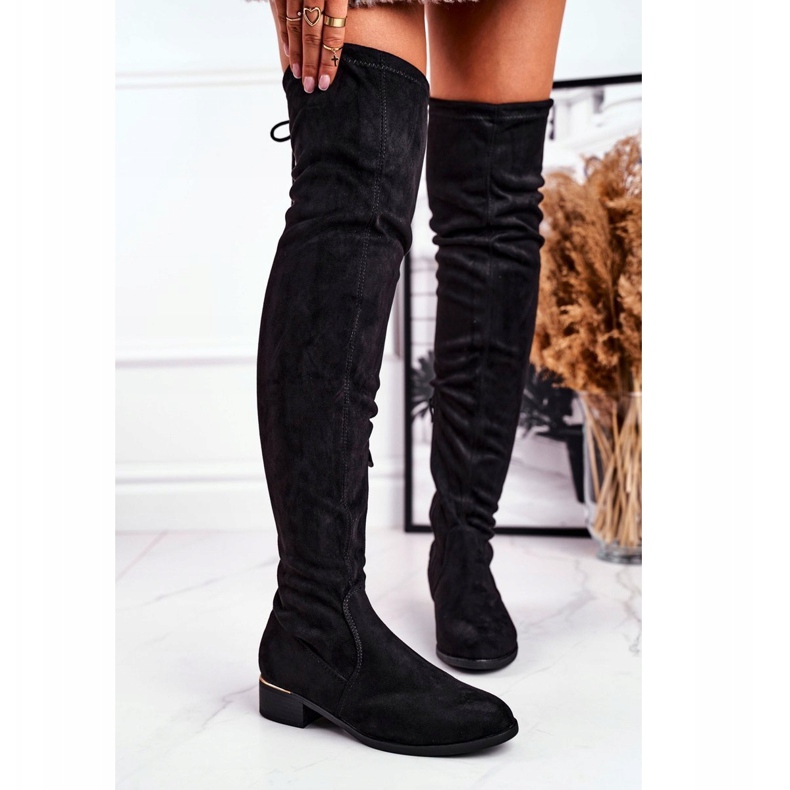 FRBS Cizme dama peste genunchi eco-piele de damă Black Dove negru 1