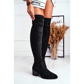 FRBS Cizme înalte pentru genunchi pentru femei Eco-Suede Negru Indigo 1