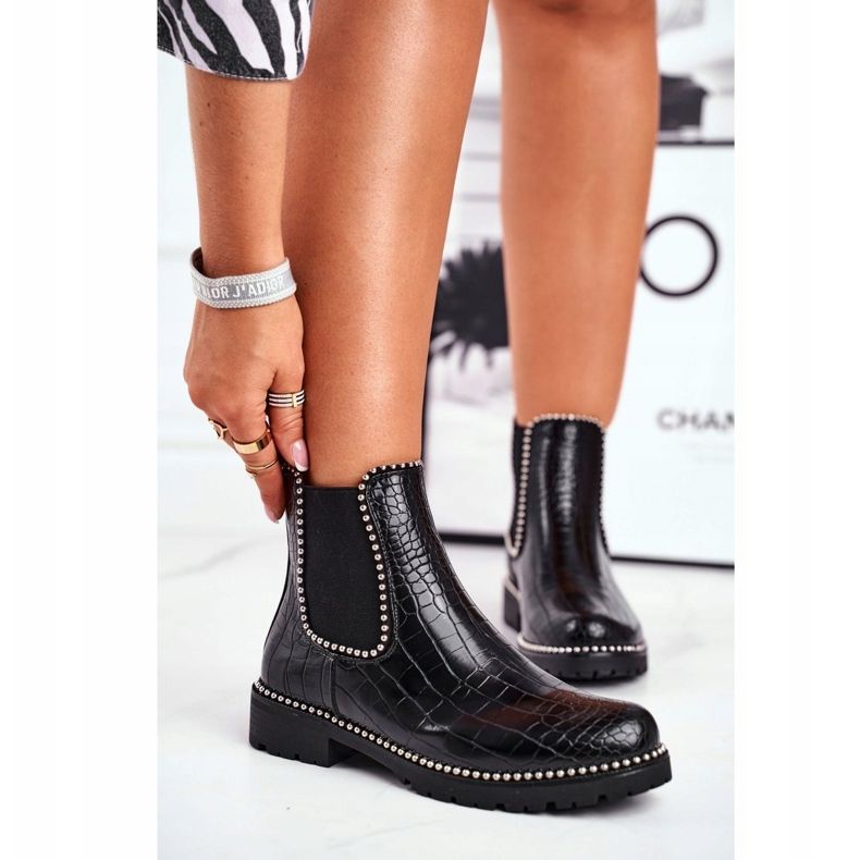 Ghete de damă Cizme Chelsea Warm Black Elvina negru 1