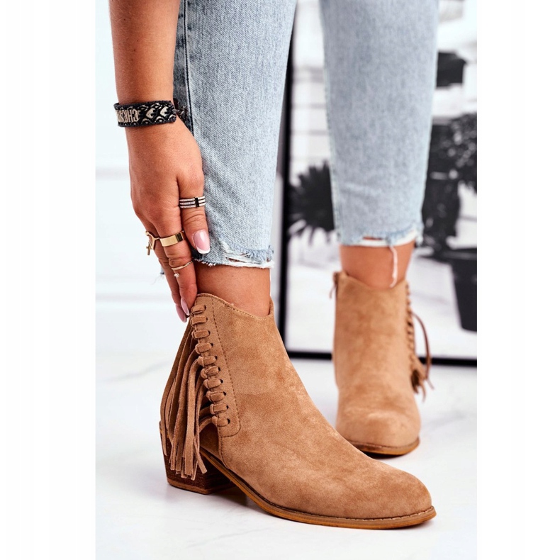 Cizme de damă pe toc înalt cu cizme de cowboy cu franjuri Kaki Mirage 1