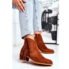 Cizme pentru femei pe toc înalt cu franjuri Cowboy Camel Mirage maro 2