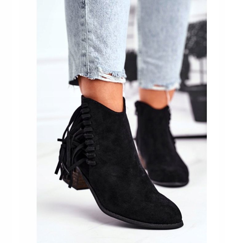 Cizme de damă pe toc cu franjuri Cizme cowboy Mirage negre negru 2