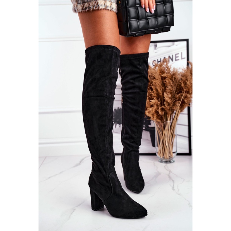 Cizme înalte pentru genunchi ecologice din piele de damă negre pentru prima dată negru 1