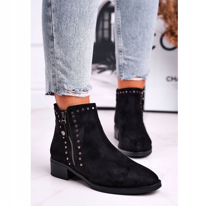 Cizme de damă pe toc înalt Nituri Control negru 1