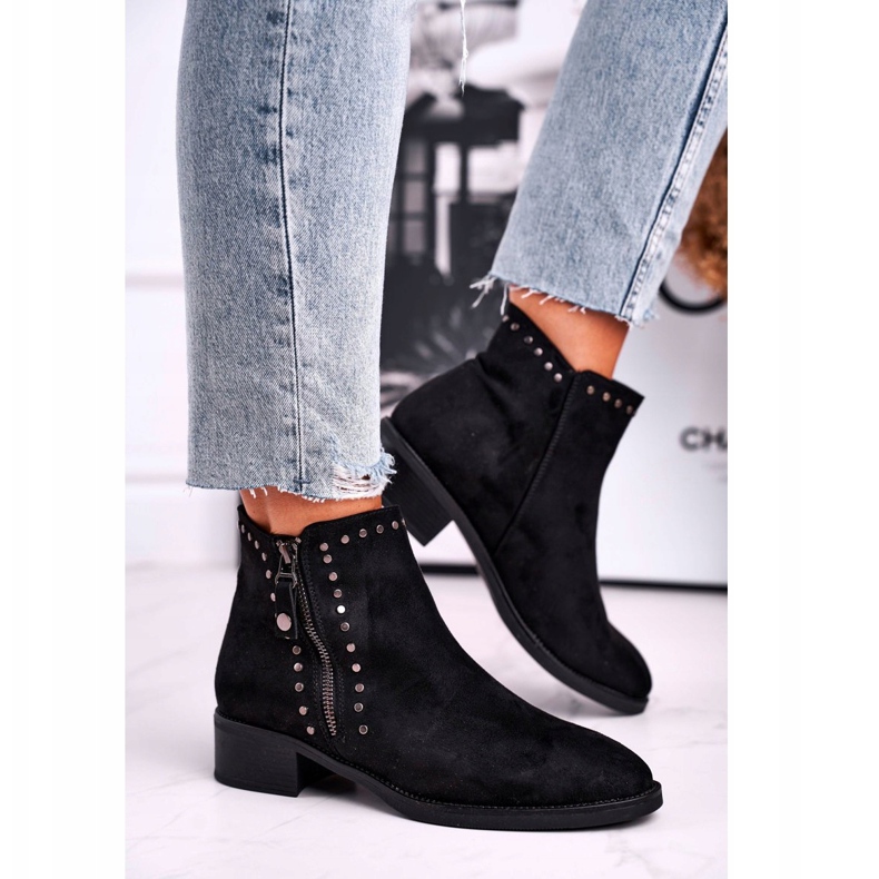 Cizme de damă pe toc înalt Nituri Control negru 2