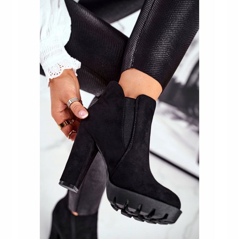 Cizme de damă alunecate pe un toc Eco-Suede Black Berry negru 2