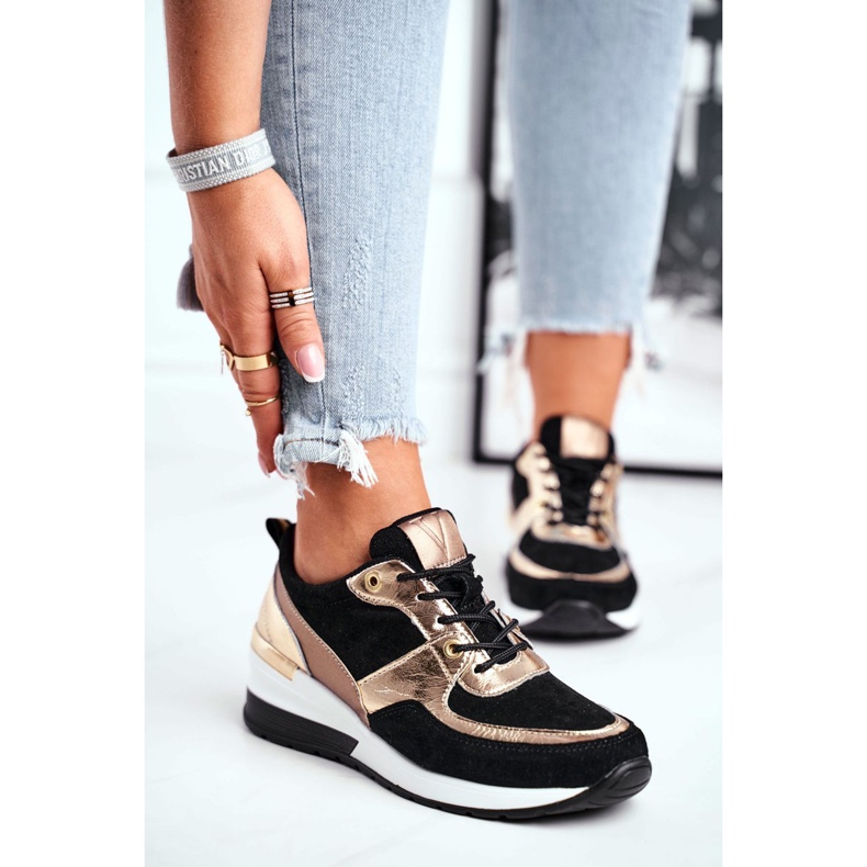 Vinceza Încălțăminte sport de damă piele neagră și aurie 21-7777 negru 1