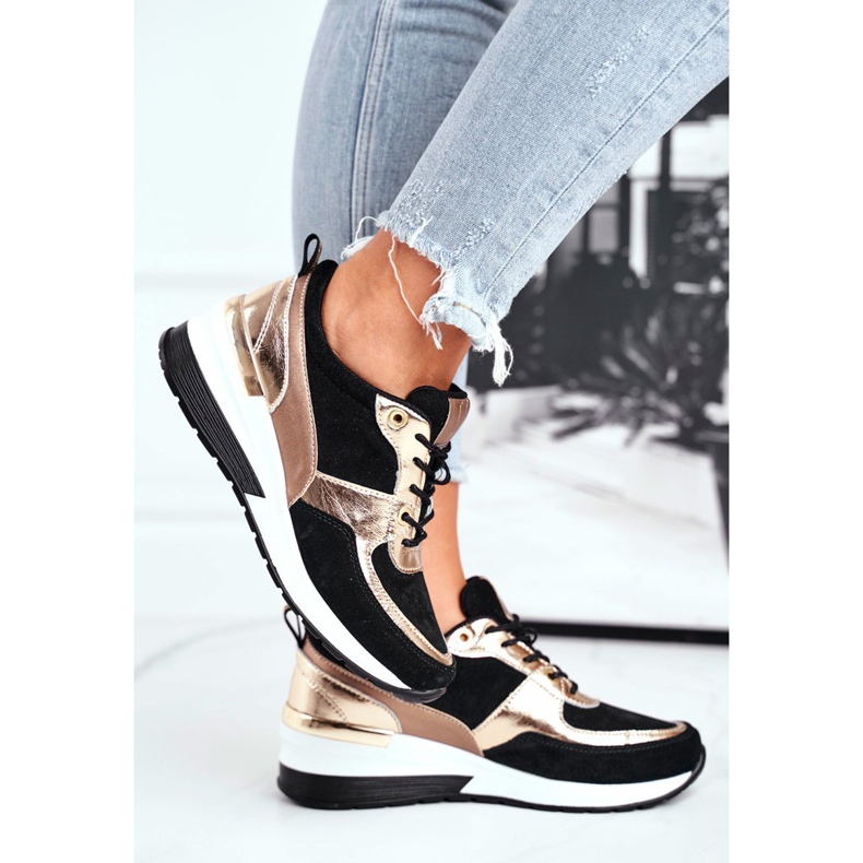 Vinceza Încălțăminte sport de damă piele neagră și aurie 21-7777 negru 2