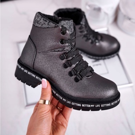 Cizme pentru tineri pentru copii cu fulg de zăpadă gri de piele de oaie 2 Cizme pentru tineri pentru copii cu fulg de zăpadă gri de piele de oaie 2