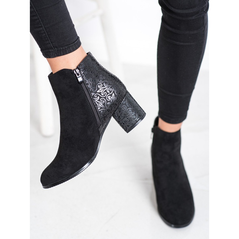 J. Star Cizme negre cu model negru 2