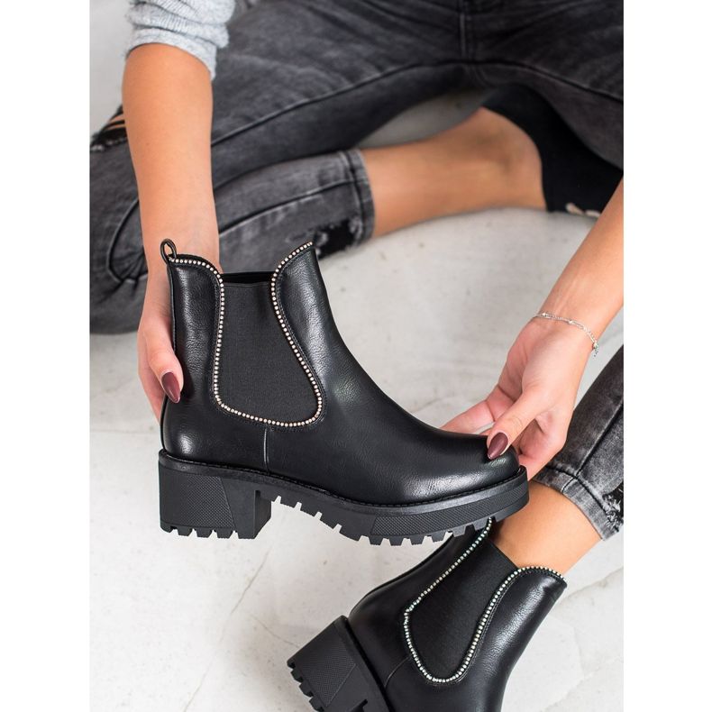 SHELOVET Ghete Chelsea cu zirconiu cubic negru 2