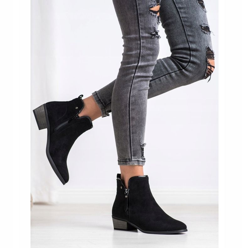 J. Star Cizme cu fermoar decorativ negru 1