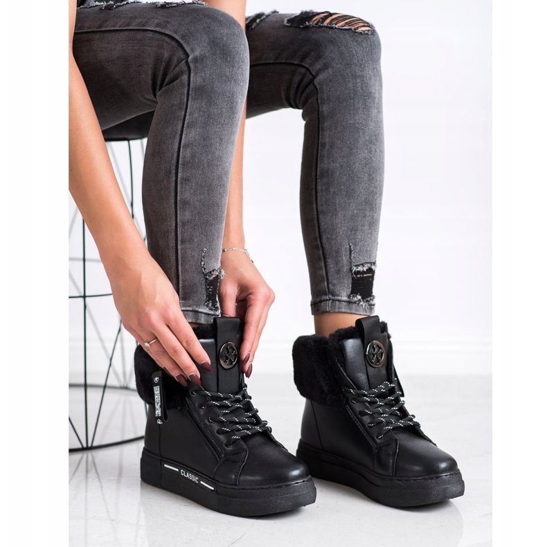 Weide Botine legate cu blană negru 1