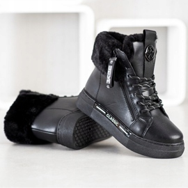 Weide Botine legate cu blană negru 3