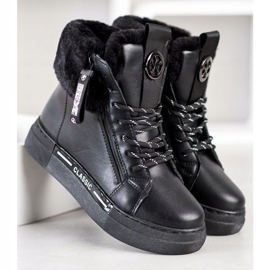 Weide Botine legate cu blană negru 4
