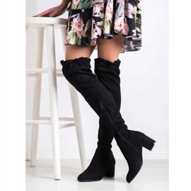 SHELOVET Cizme înalte din piele de căprioară negru 1