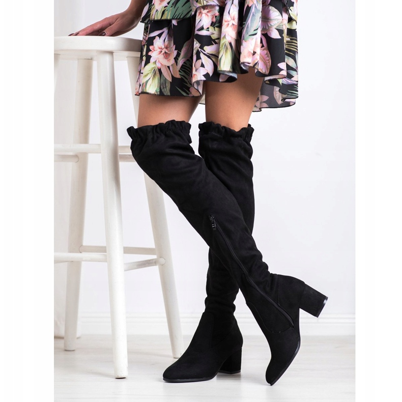 SHELOVET Cizme înalte din piele de căprioară negru 1