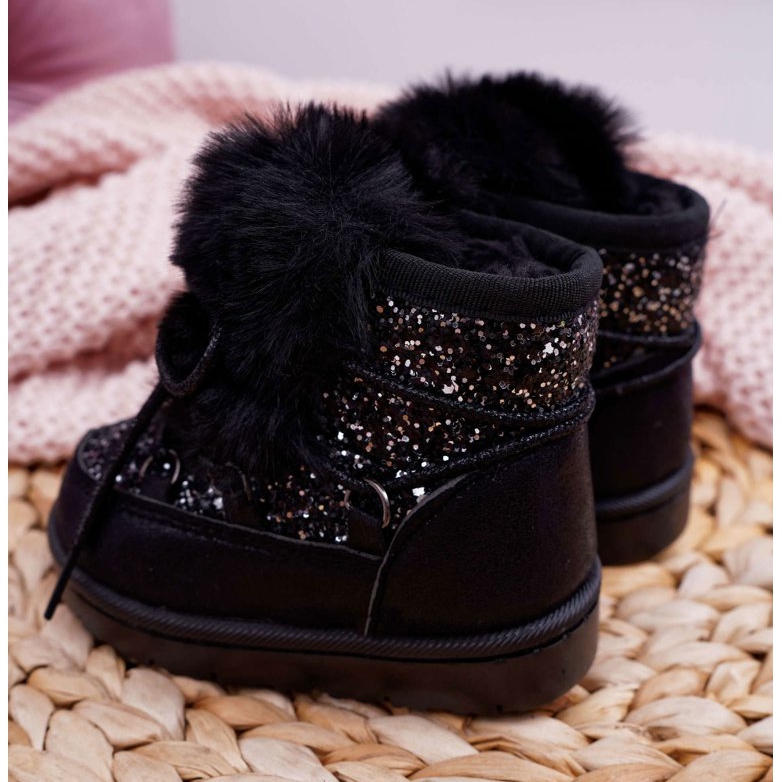 FRROCK Cizme de zăpadă pentru copii cu blană Minnie Mouse negru argint 4