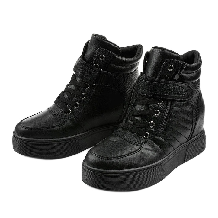 Cizme calde negre pe pană AB0013 negru 2