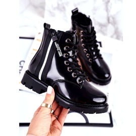 Vinceza Cizme pentru copii cald cu șoim negru lacuit cu fermoar 1