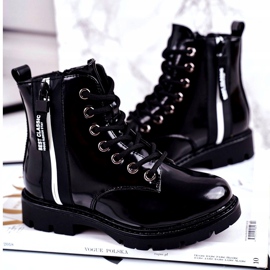 Vinceza Cizme pentru copii cald cu șoim negru lacuit cu fermoar 2