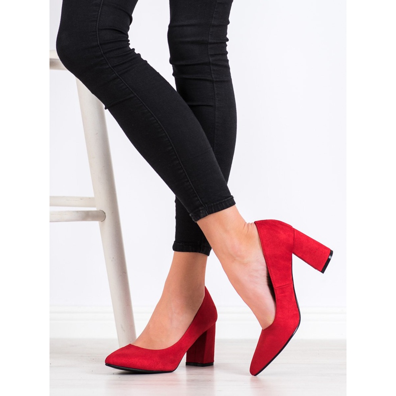 SHELOVET Pompe clasice din piele de căprioară roșu 1