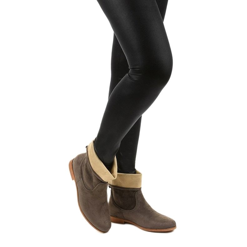 Cizme glisante Islevine ca de piele de căprioară kaki verde 1