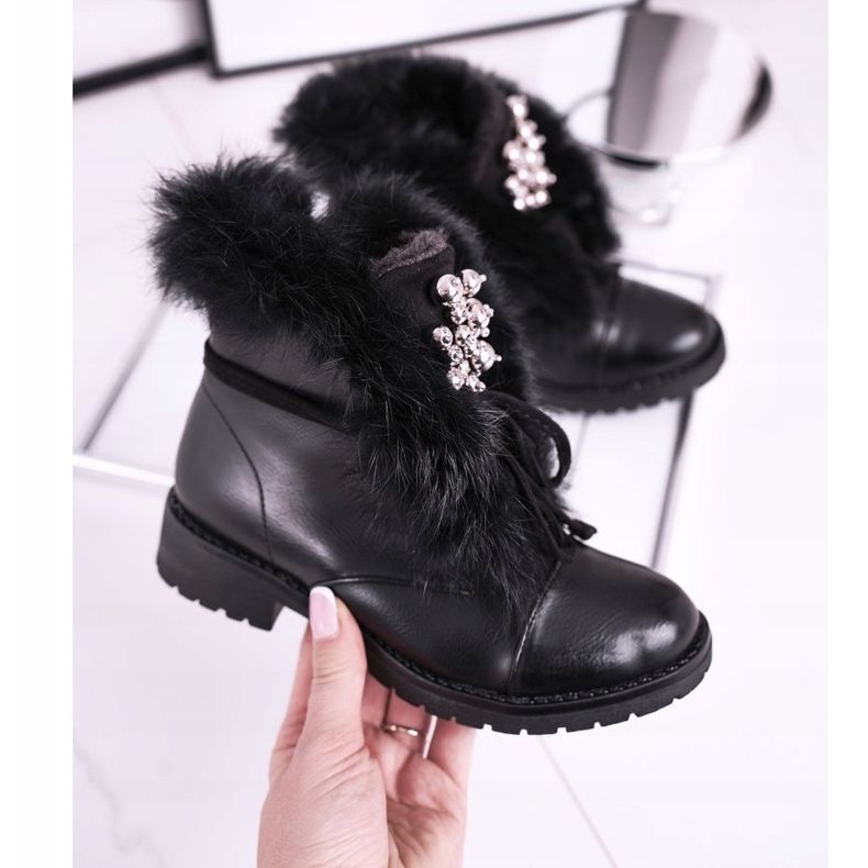 MSMG Cizme negre calde pentru copii Fur Ella negru 2