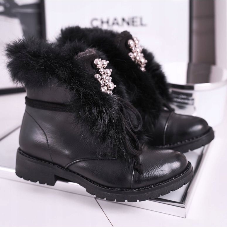 MSMG Cizme negre calde pentru copii Fur Ella negru 1