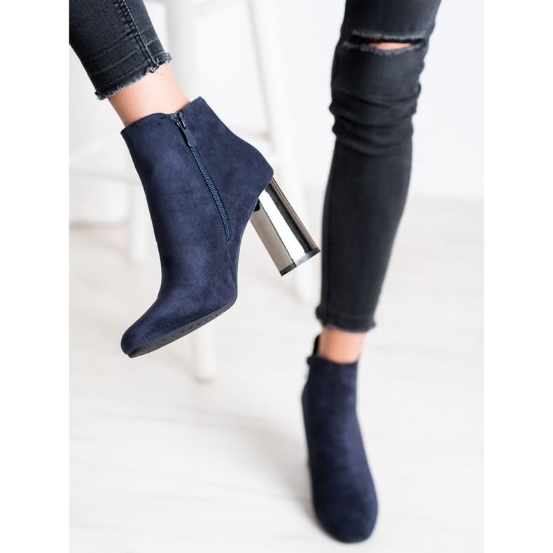 Janessa Cizme cu toc argintiu albastru marin 1