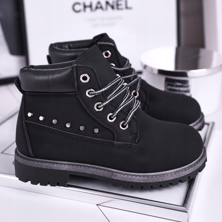 MSMG Cizme gonzo negre calde pentru copii, cu știfturi negru 1