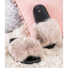 SHELOVET Papuci confortabili din blană bej 2