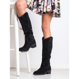 Small Swan Cizme de cowboy cu ornamente negru 1