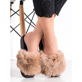 SHELOVET Papuci confortabili din blană bej 2