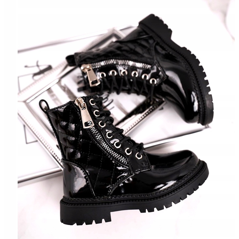 FRROCK Cizme pentru copii încălzite cu blană, negru lăcuit Say You 2