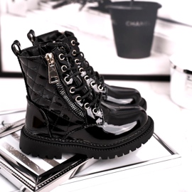 FRROCK Cizme pentru copii încălzite cu blană, negru lăcuit Say You 1